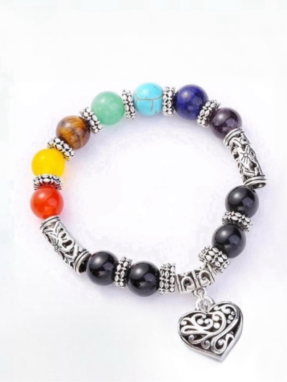 Magnetic Seven Chakra Stretch Bracelet in Silvertone
